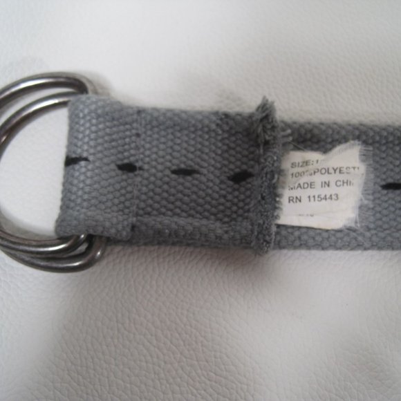 Boys Military Canvas Gray & Black Dash 34 inch Web Belt Double D-ring Buckle - Picture 3 of 6